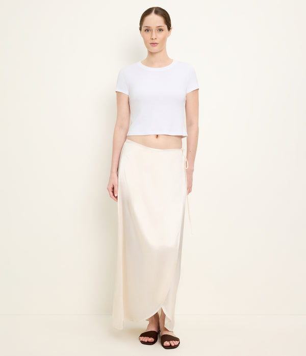 Diane Wrap Midi Skirt in Chalk White Full Body View #CHALK