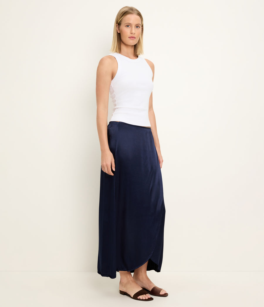 Diane Wrap Midi Skirt in Nocturnal Blue Side View #NOCTURNAL