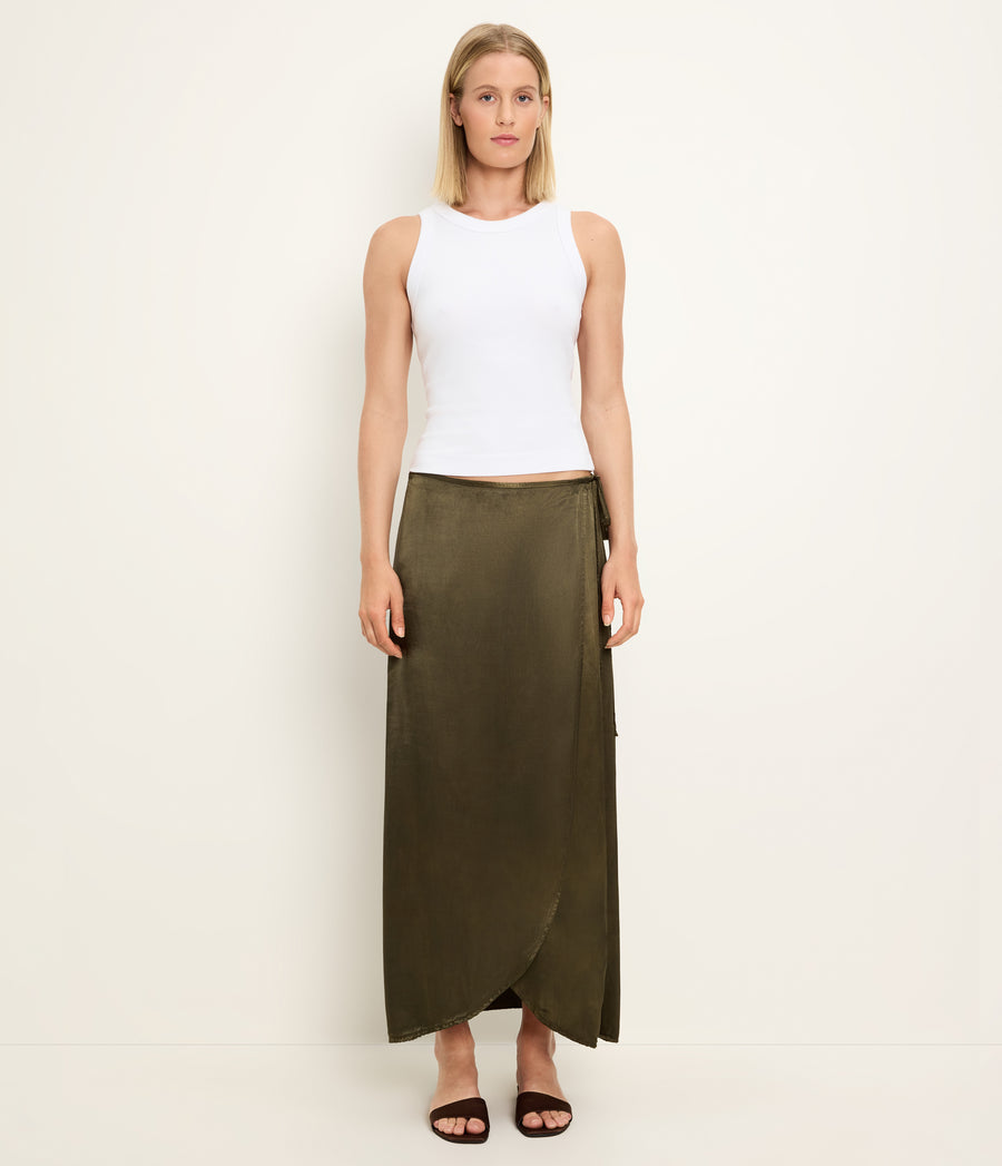Diane Wrap Midi Skirt in TOPIARY GREEN Full Body View #TOPIARY