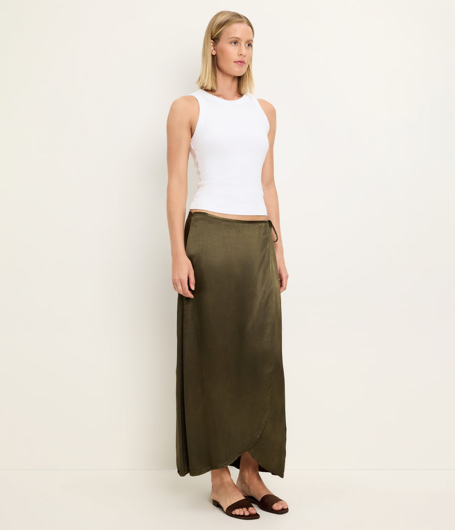 Diane Wrap Midi Skirt in TOPIARY GREEN Side View #TOPIARY