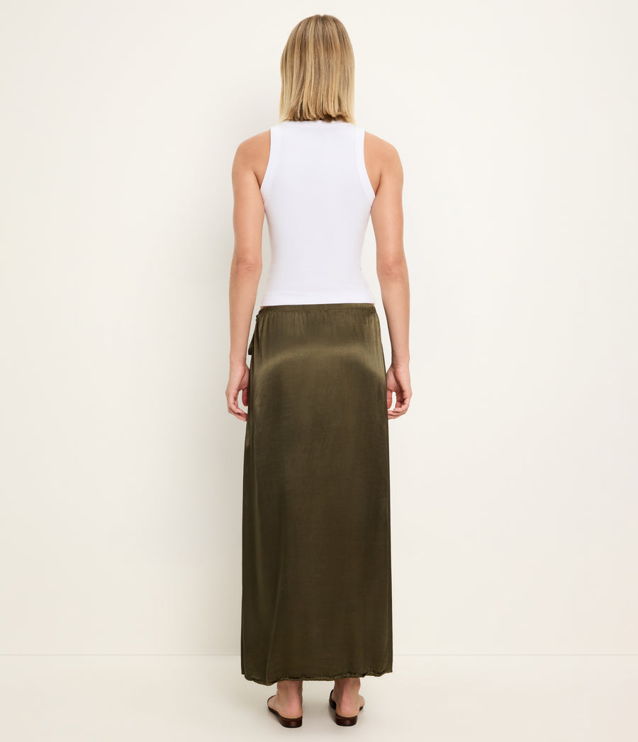 Diane Wrap Midi Skirt in TOPIARY GREEN Back View #TOPIARY