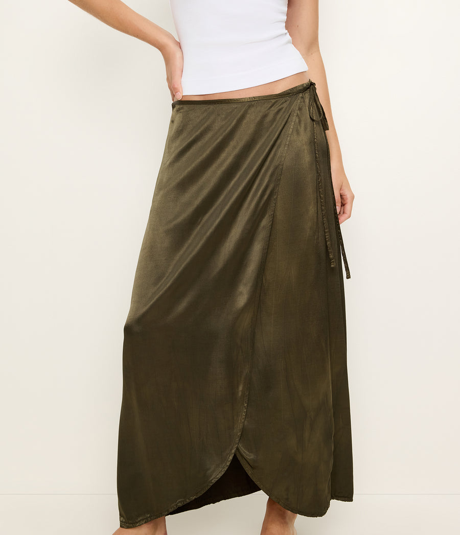 Diane Wrap Midi Skirt in TOPIARY GREEN Full Body View #TOPIARY
