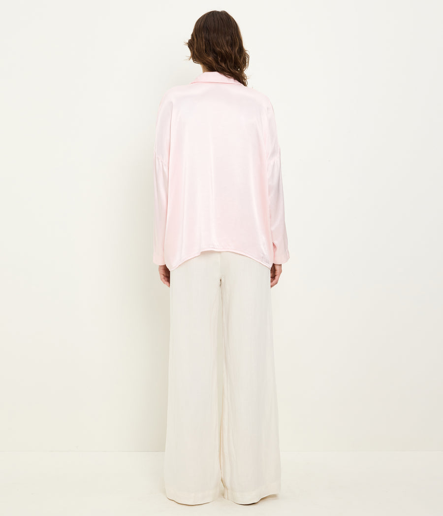 Devin Satin Button Down in BLUSH Pink Back View #BLUSH