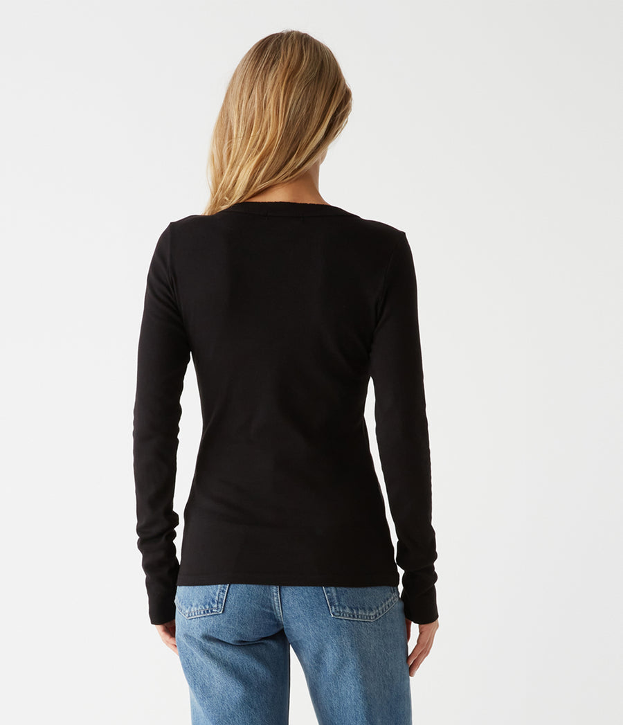 Molly V-Neck Tee in BLACK Black Back View #BLACK