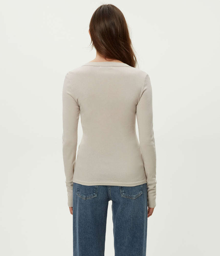 Molly V-Neck Tee in Cement Beige Back View #CEMENT