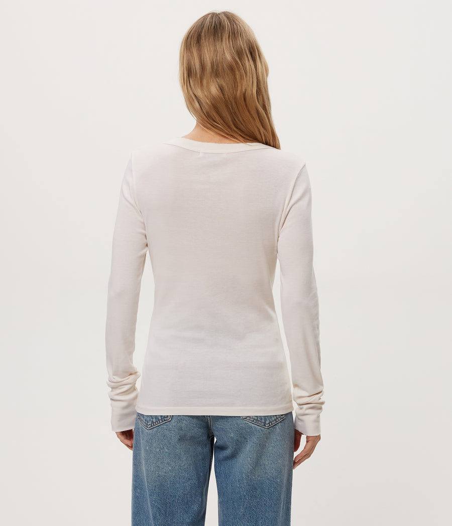 Molly V-Neck Tee in CHALK White Back View #CHALK