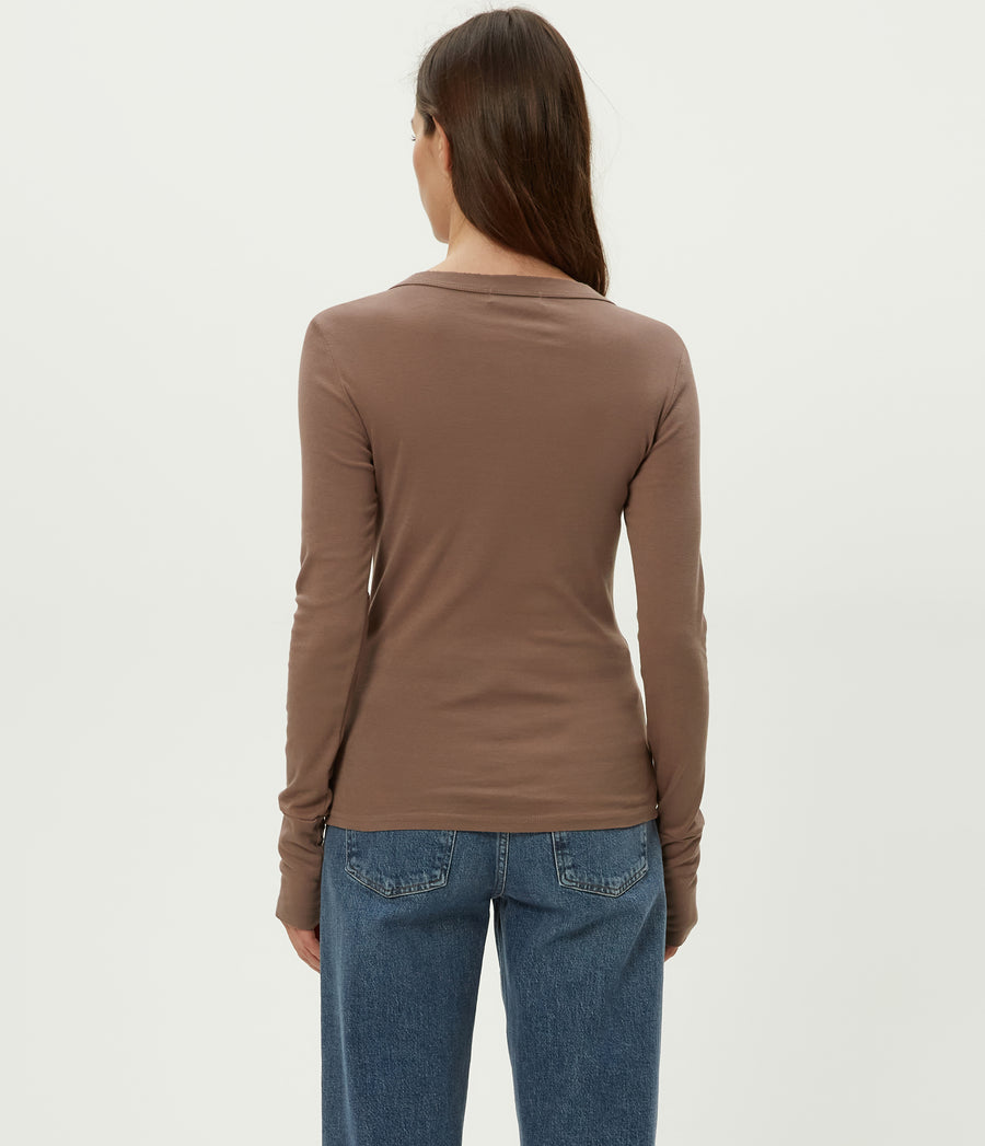 Molly V-Neck Tee in Cobblestone Brown Back View #COBBLESTONE