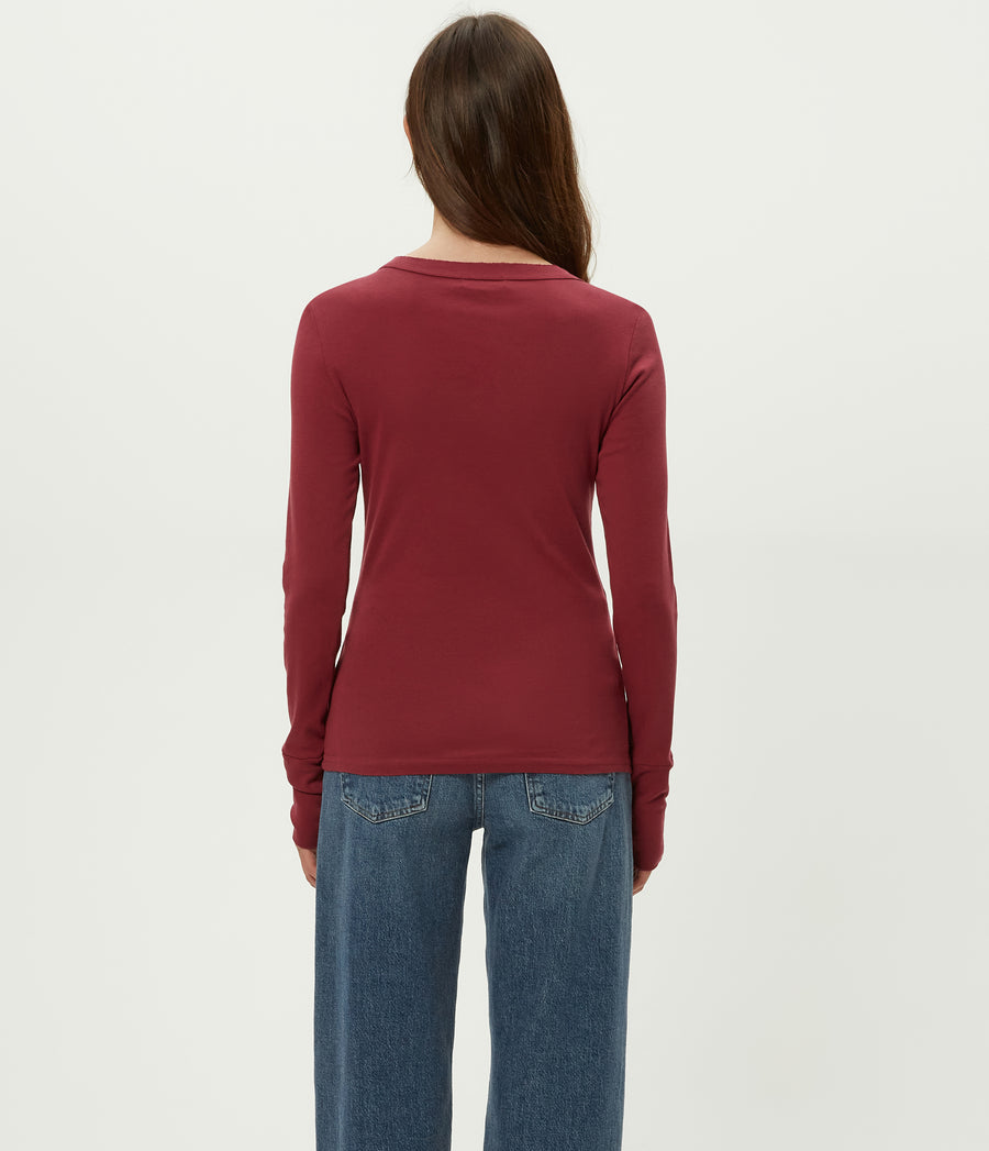 Molly V-Neck Tee in Garnet Red Back View #GARNET