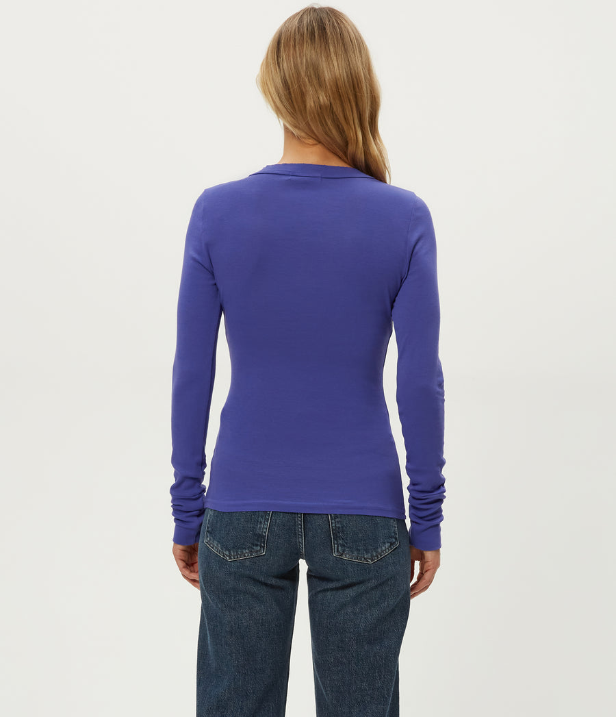 Molly V-Neck Tee in Lapis Blue Back View #LAPIS