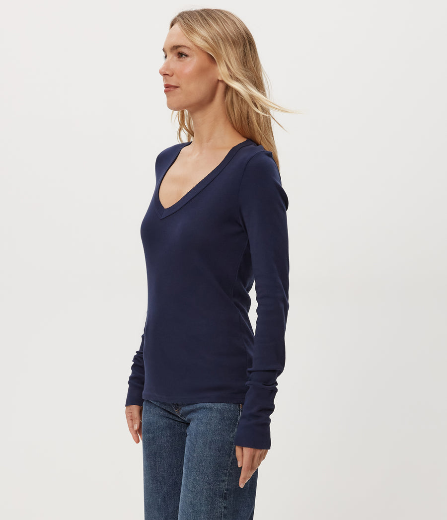 Molly V-Neck Tee in Nocturnal Blue Side View #NOCTURNAL