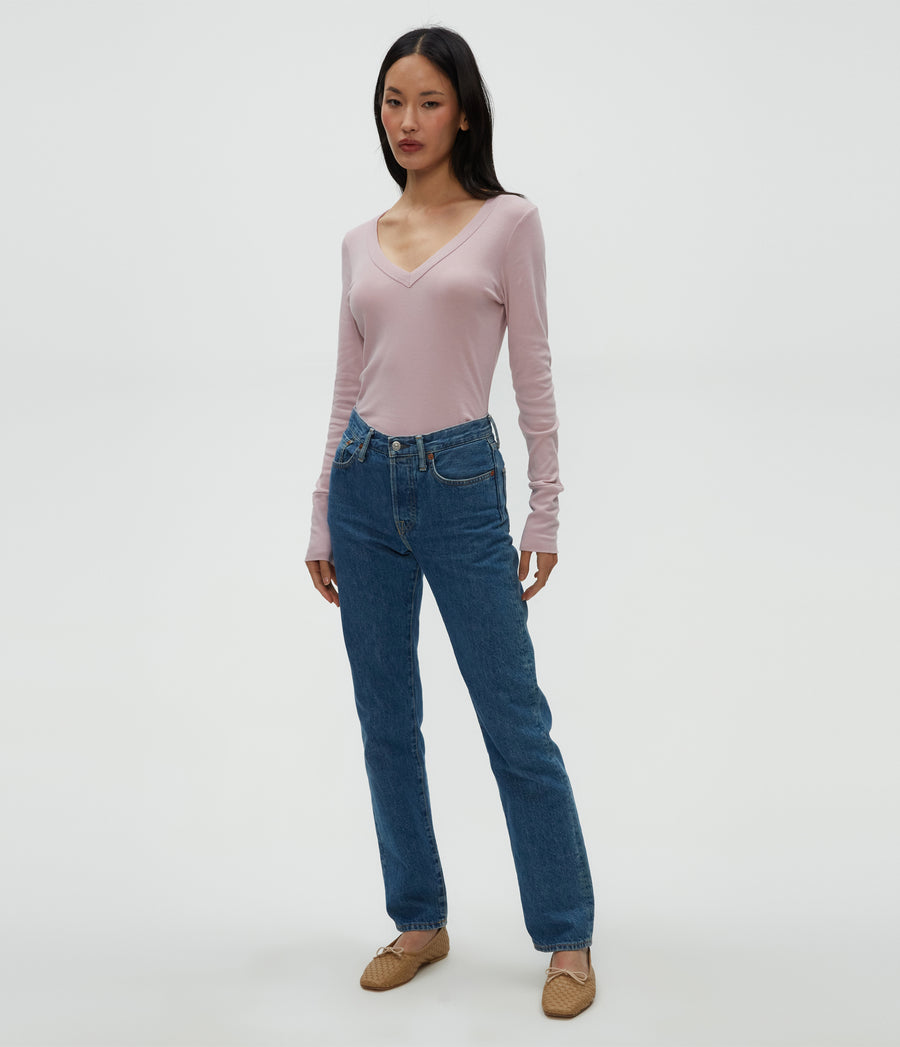 Molly V-Neck Tee in Sachet Pink Full Body View #SACHET