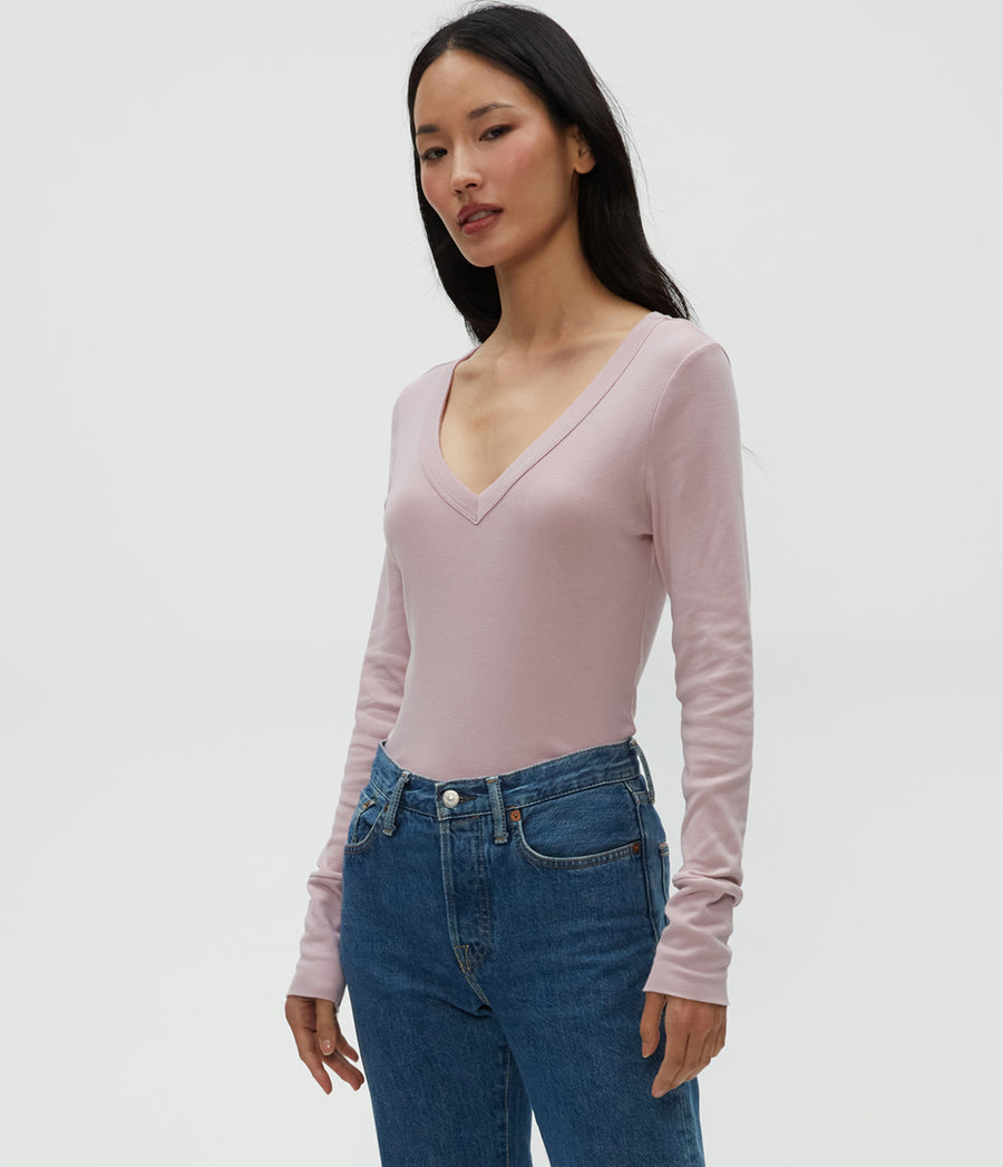 Molly V-Neck Tee in Sachet Pink Side View #SACHET