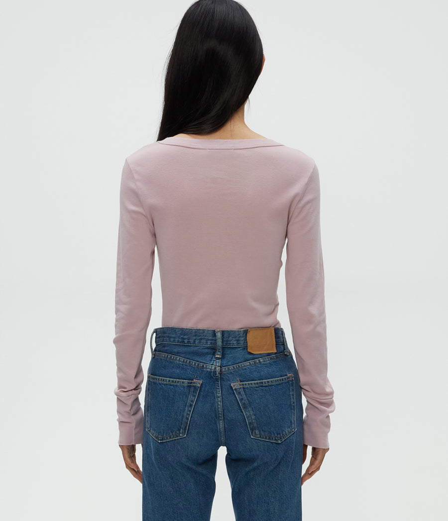 Molly V-Neck Tee in Sachet Pink Back View #SACHET