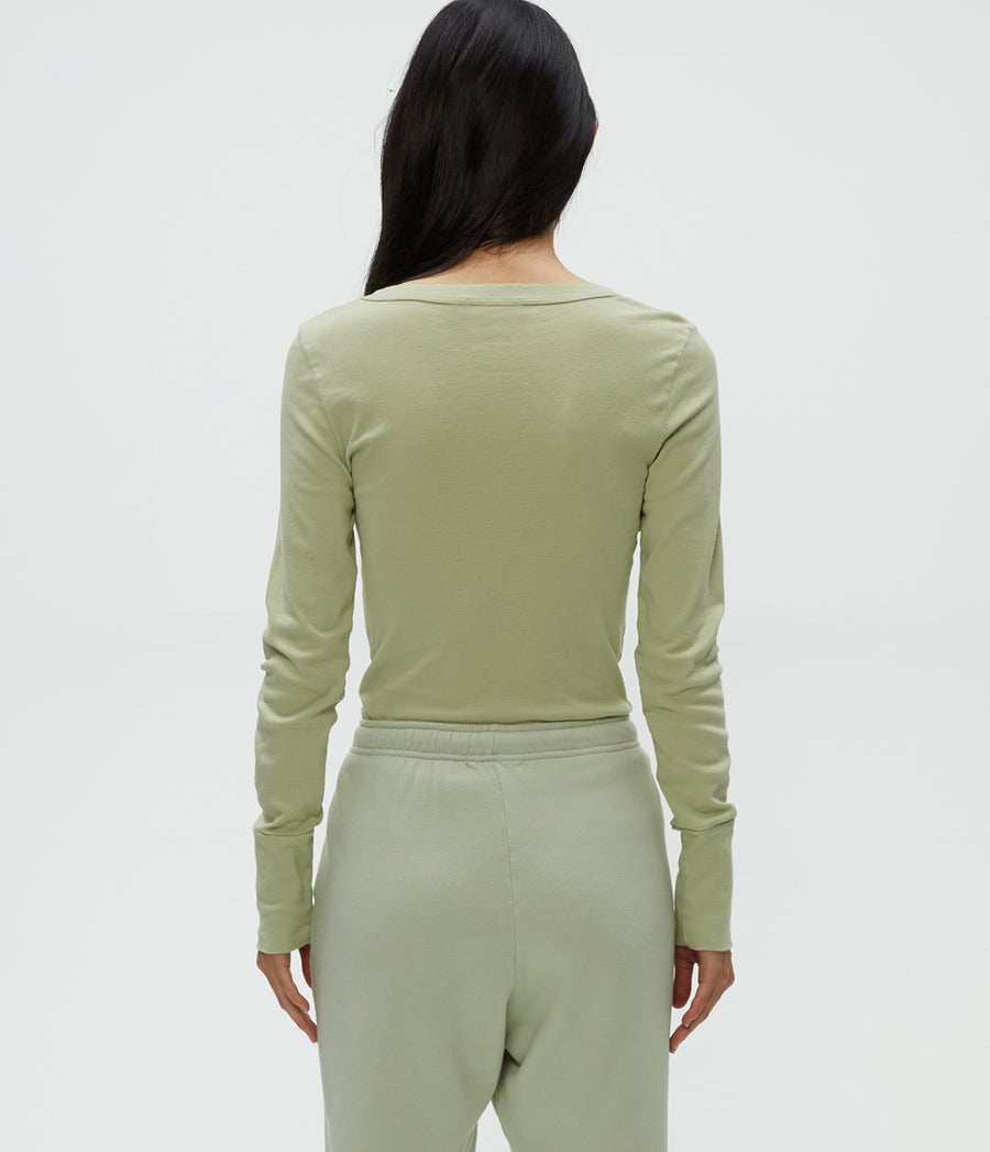 Molly V-Neck Tee in Seacrest Green Back View #SEACREST