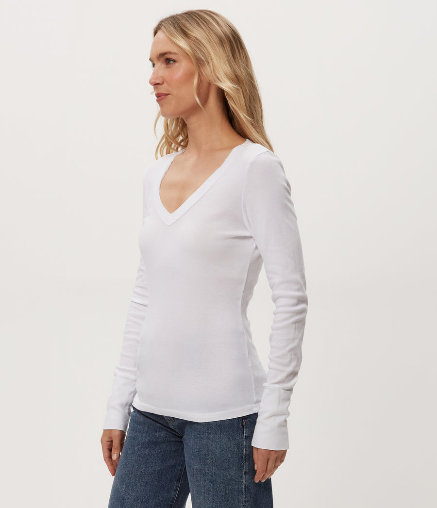 Molly V-Neck Tee in White Side View #WHITE