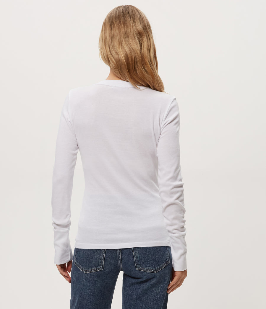 Molly V-Neck Tee in White Back View #WHITE