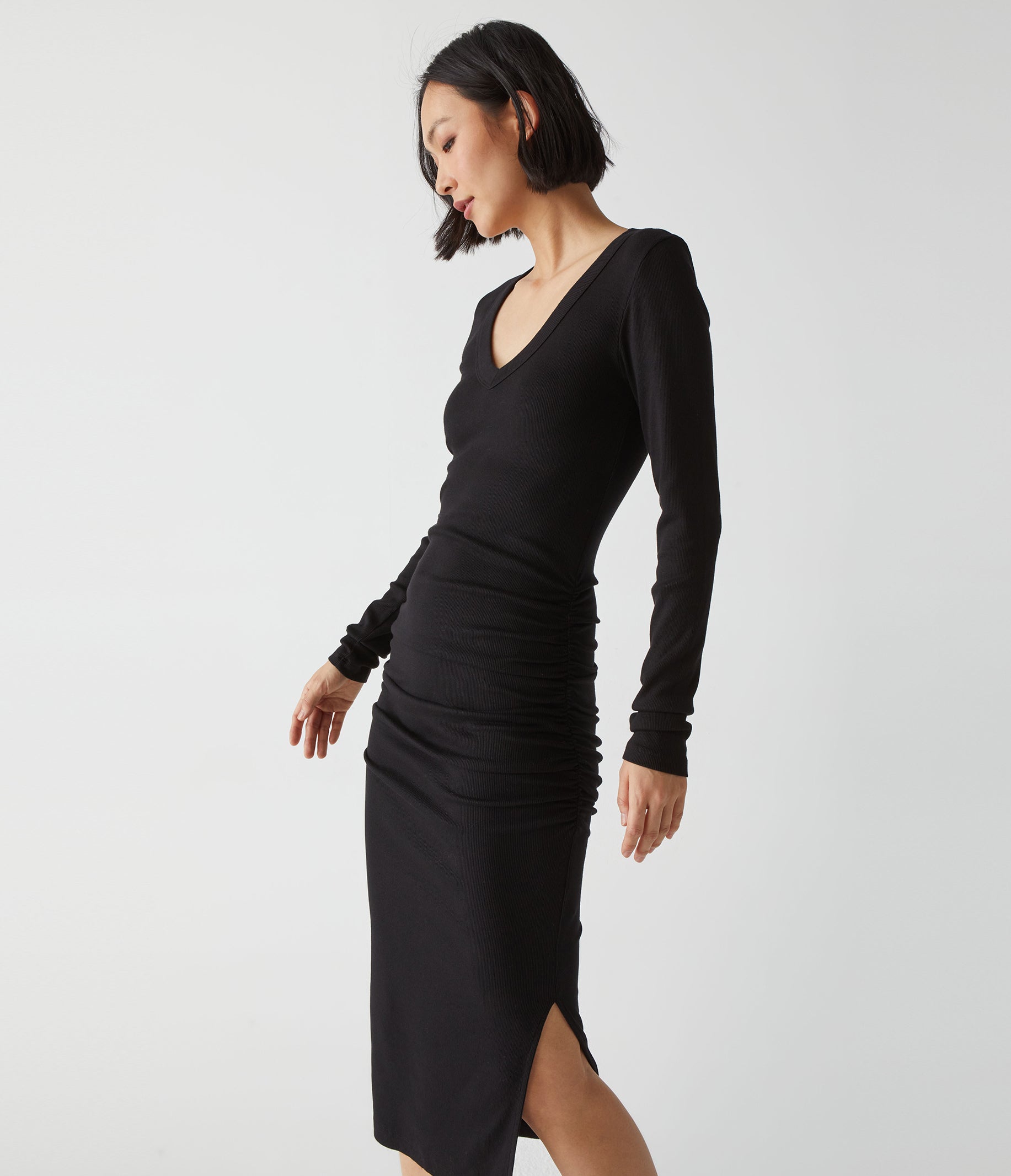 Ribbed Long-Sleeve Mock Neck Dress in Dresses & Skirts