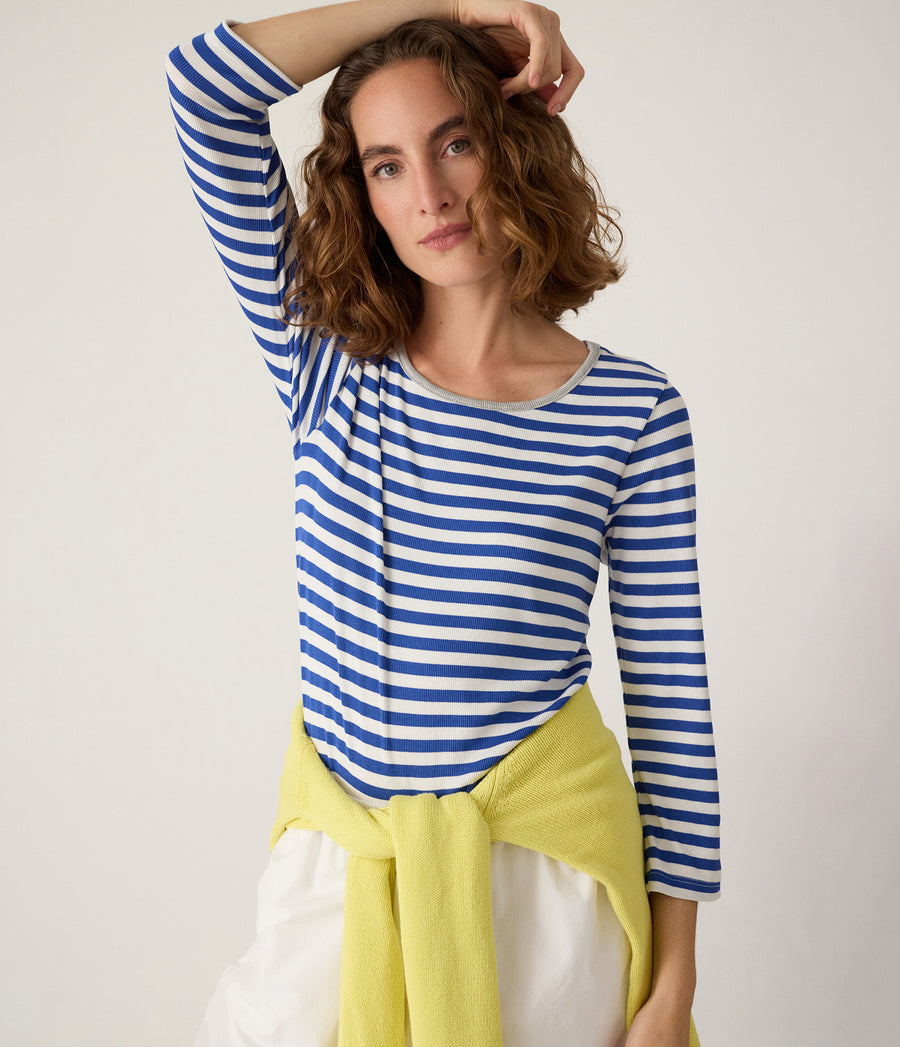 Amelee Striped Ribbed Boat Neck Tee