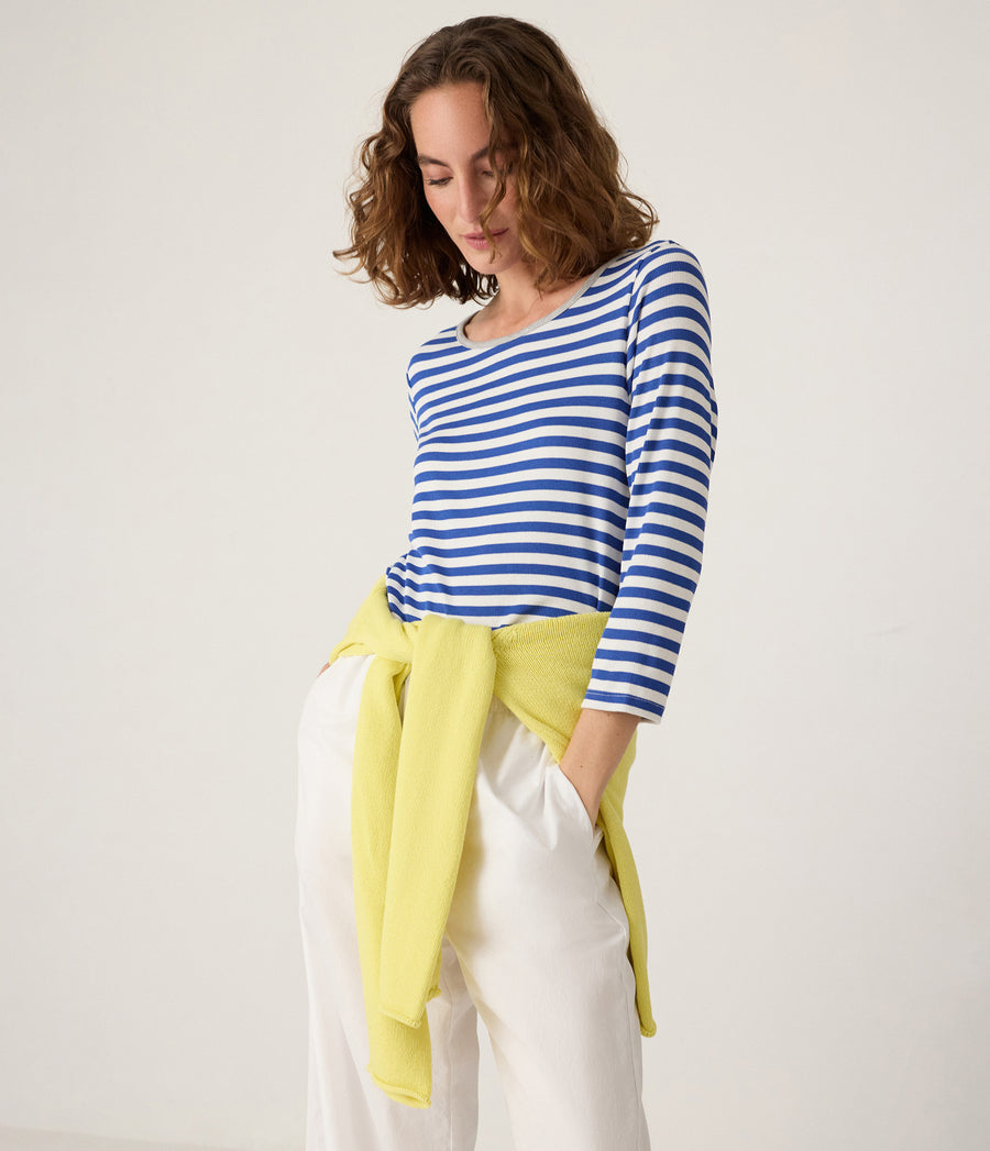 Amelee Striped Ribbed Boat Neck Tee