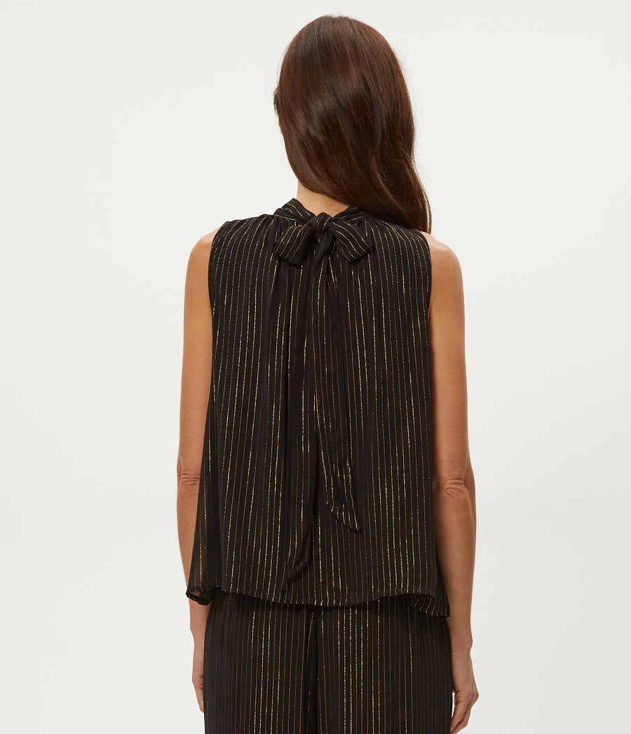 Alicia Tie Neck Top in Black Back View #BLACK COMBO