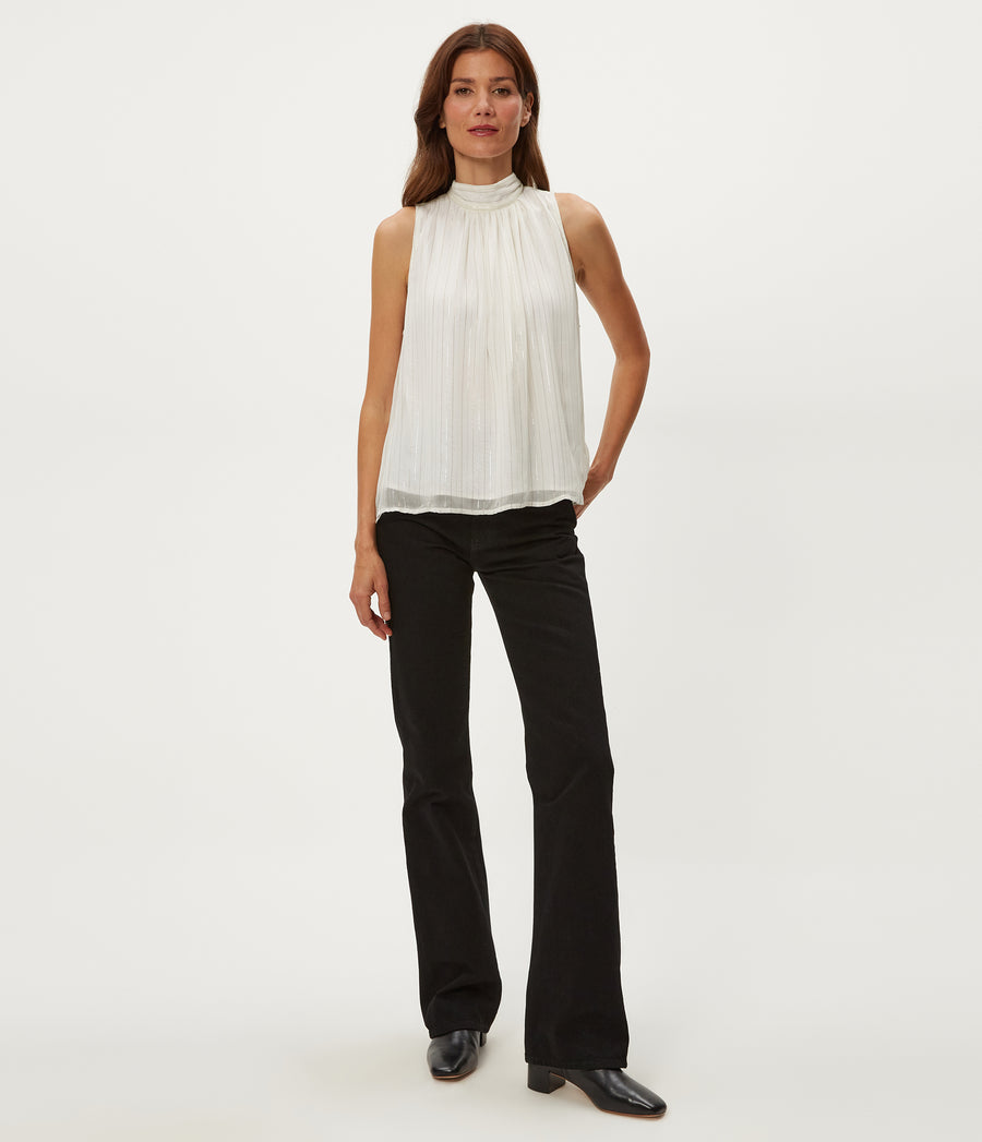 Alicia Tie Neck Top in Ivory White Full Body View #IVORY COMBO