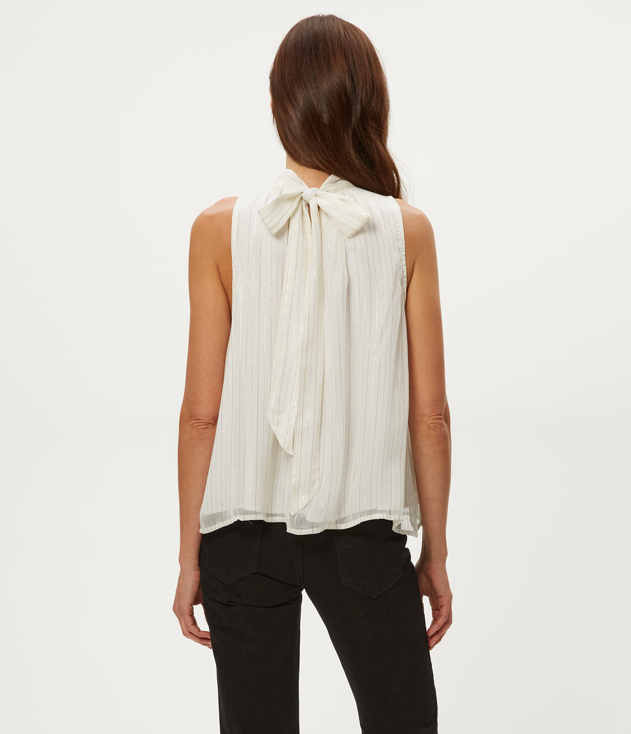 Alicia Tie Neck Top in Ivory White Back View #IVORY COMBO