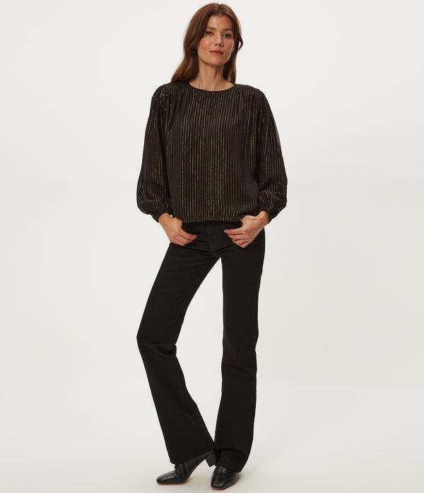 Dolly Metallic Stripe Top in Black Full Body View #BLACK COMBO