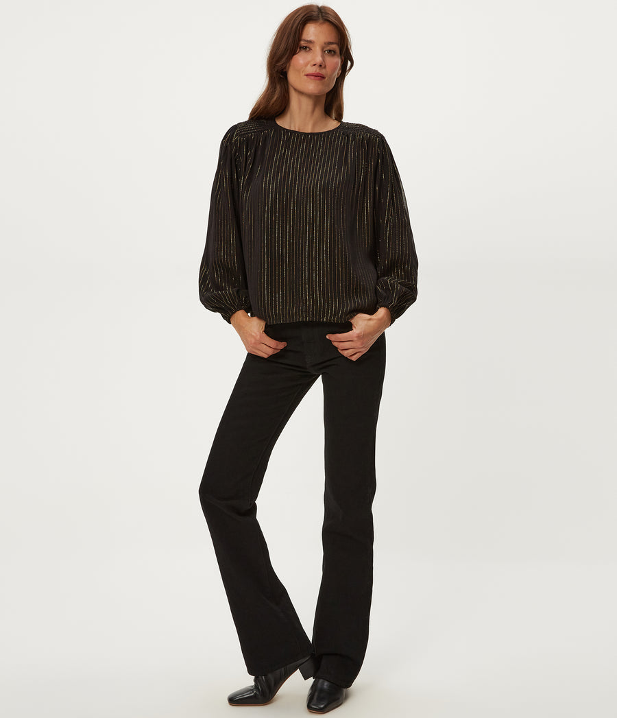 Dolly Metallic Stripe Top in Black Full Body View #BLACK COMBO