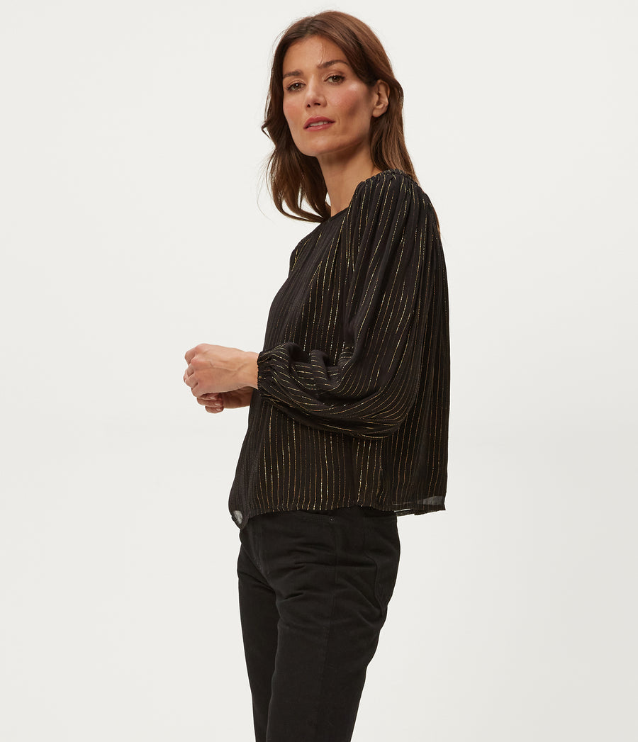 Dolly Metallic Stripe Top in Black Side View #BLACK COMBO