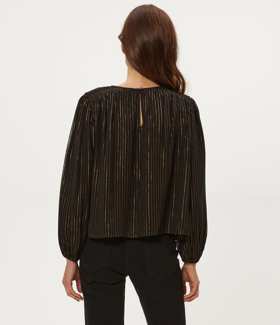 Dolly Metallic Stripe Top in Black Back View  #BLACK COMBO