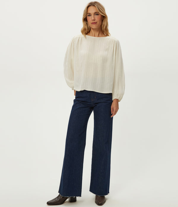 Dolly Metallic Stripe Top in Ivory White Full Body View #IVORY COMBO
