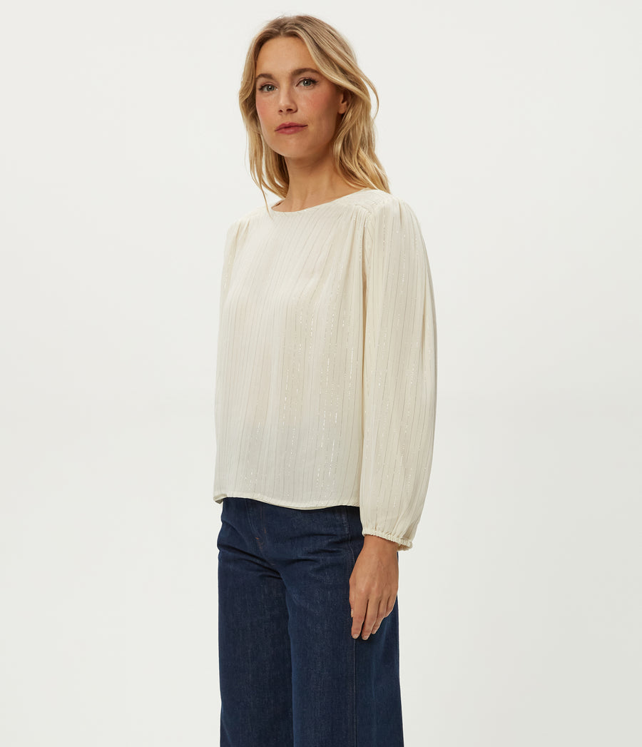 Dolly Metallic Stripe Top in Ivory White Side View #IVORY COMBO