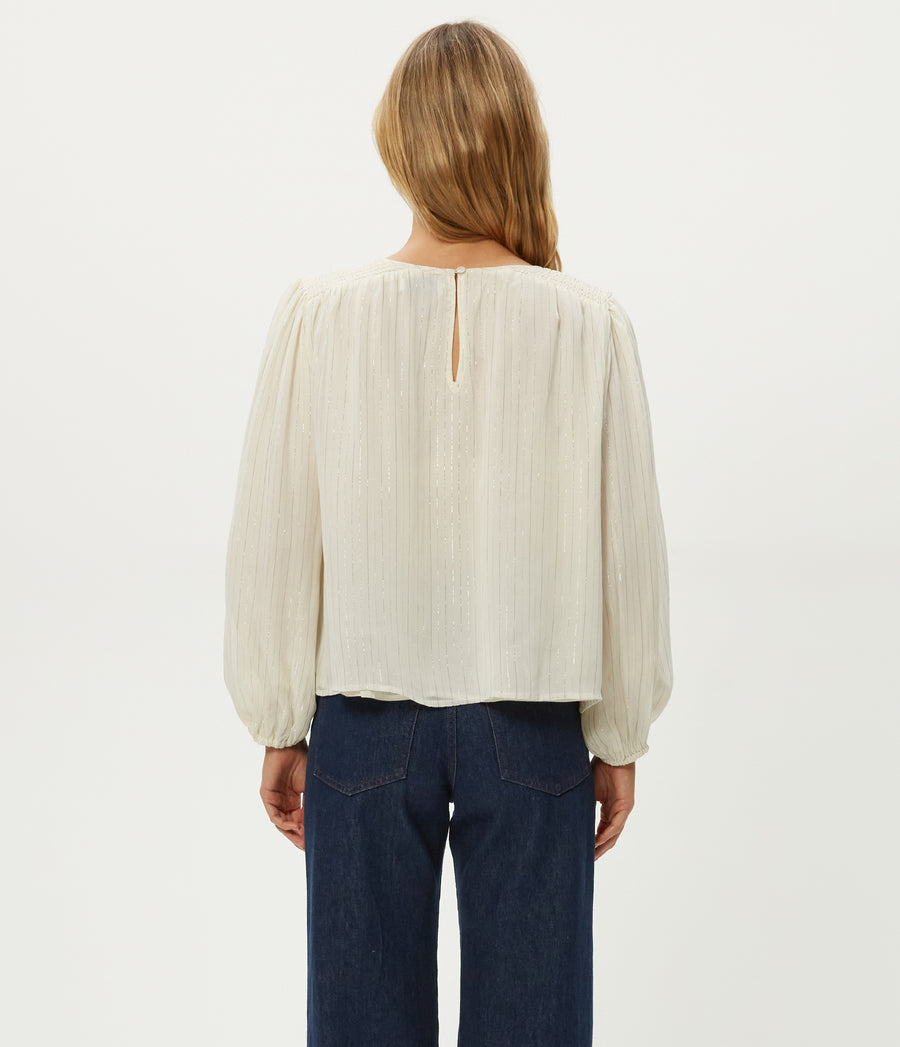 Dolly Metallic Stripe Top in Ivory White Back View #IVORY COMBO
