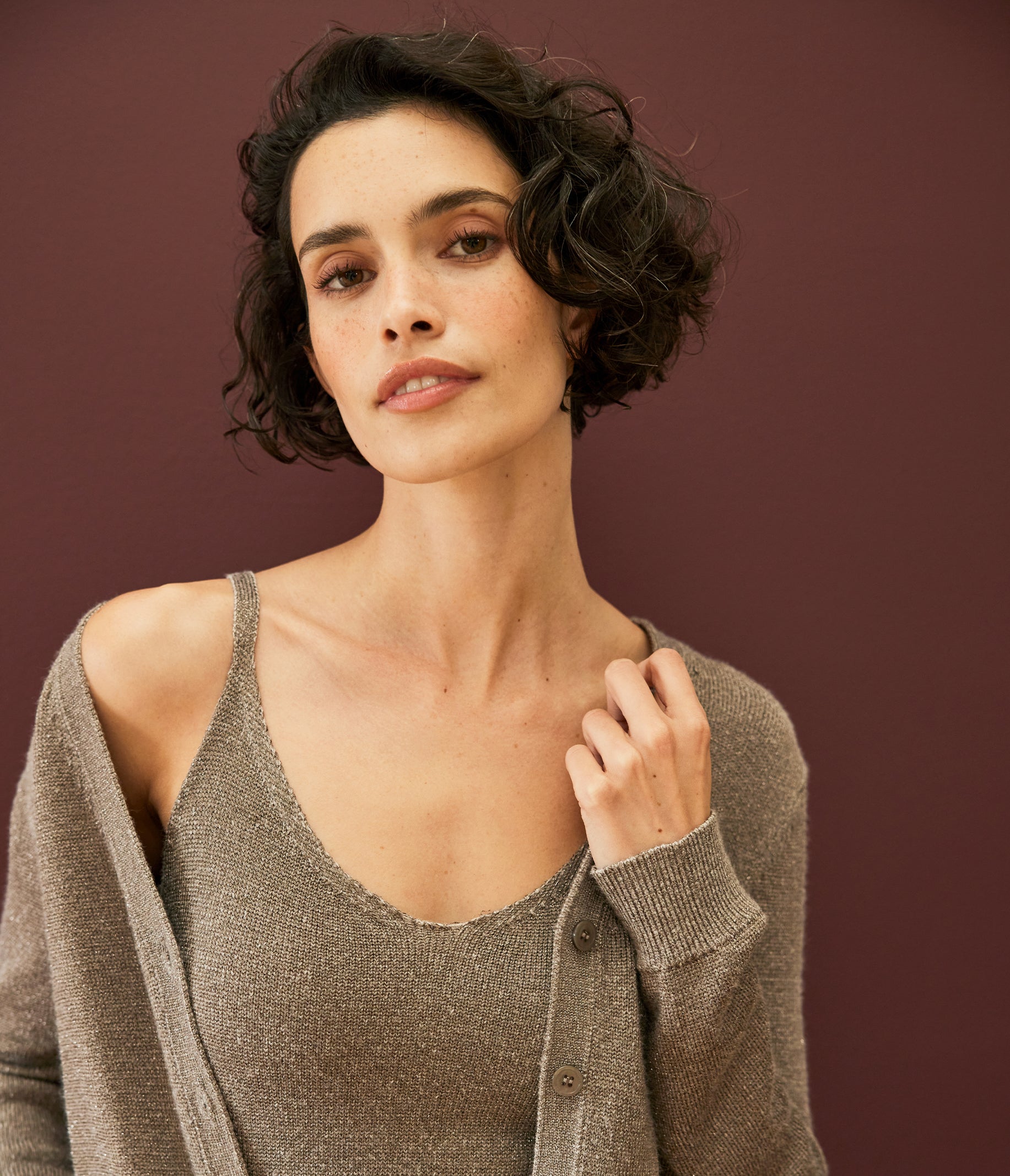 Michael Stars Nomi Metallic Sweater Camisole L Pewter