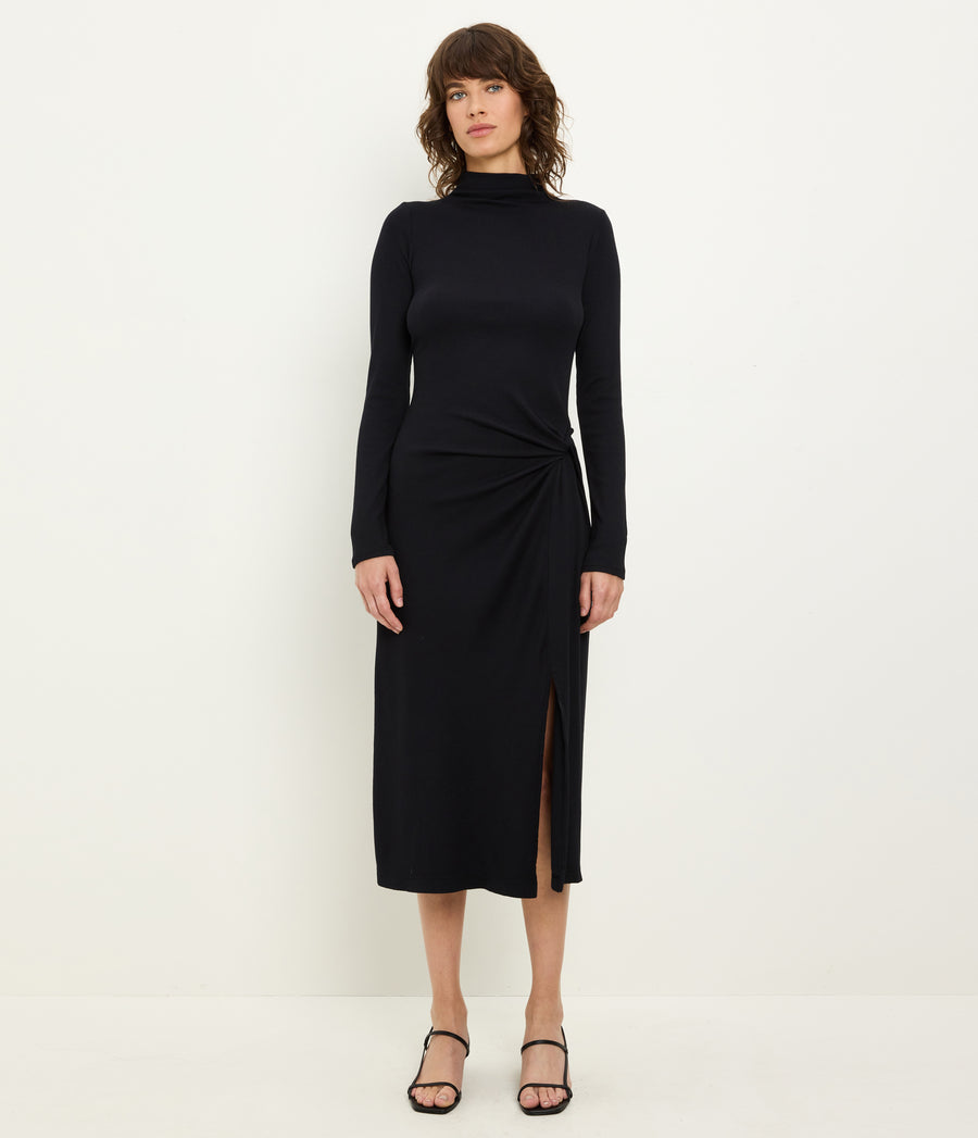 Women's Petite Tish Mock Neck Midi Dress - Black - Size XSP