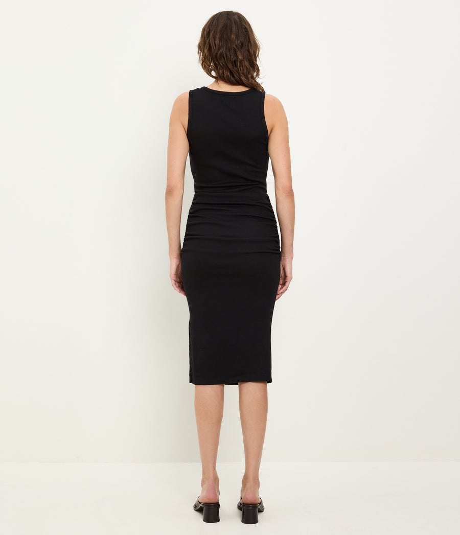 Petite Square Neck Midi Dress in Black Back View  #BLACK