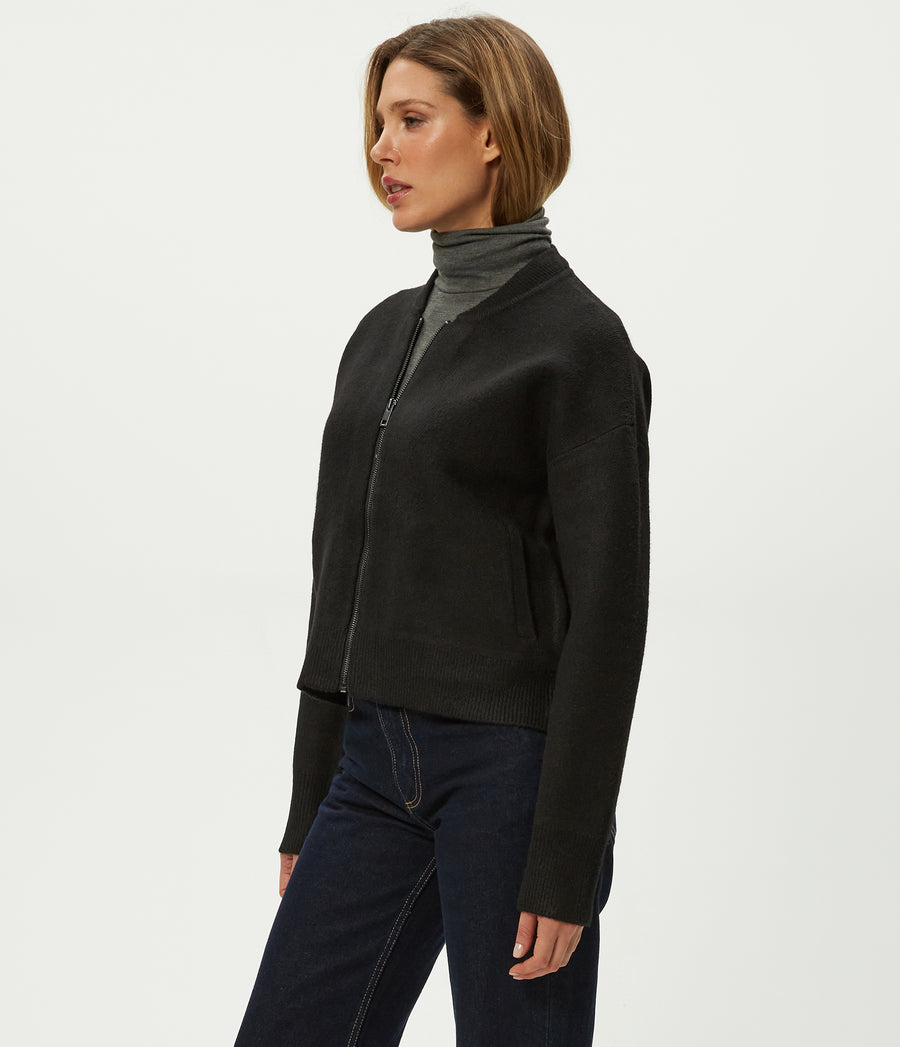 Lidia Cropped Bomber Jacket in Black Side View #BLACK