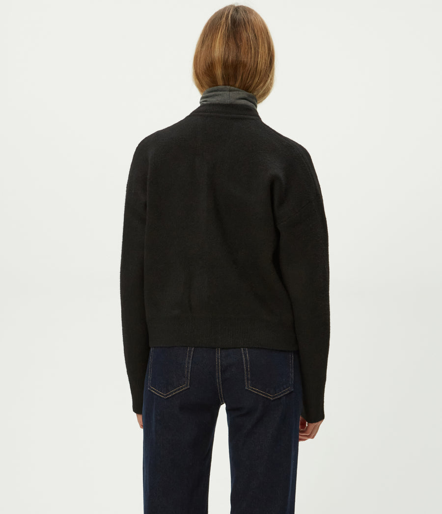 Lidia Cropped Bomber Jacket in Black Back View #BLACK