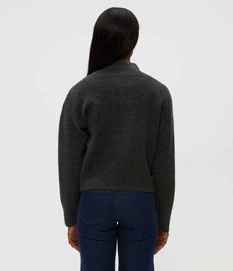 Lidia Cropped Bomber Jacket in Charcoal Grey Back View #CHARCOAL