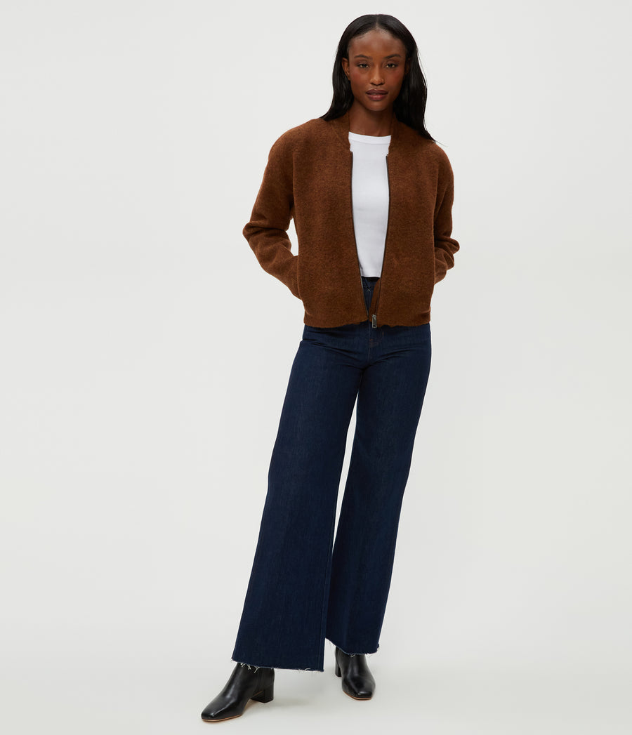Lidia Cropped Bomber Jacket in ESPRESSO Brown Full Body View #ESPRESSO