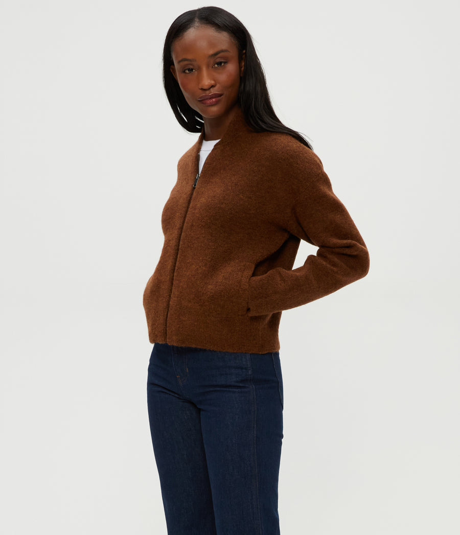 Lidia Cropped Bomber Jacket in ESPRESSO Brown Side View #ESPRESSO