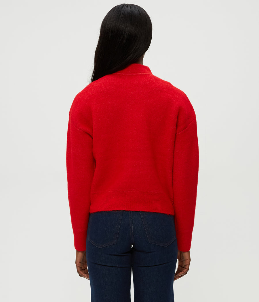 Lidia Cropped Bomber Jacket in POPPY RED Combo Back View #POPPY
