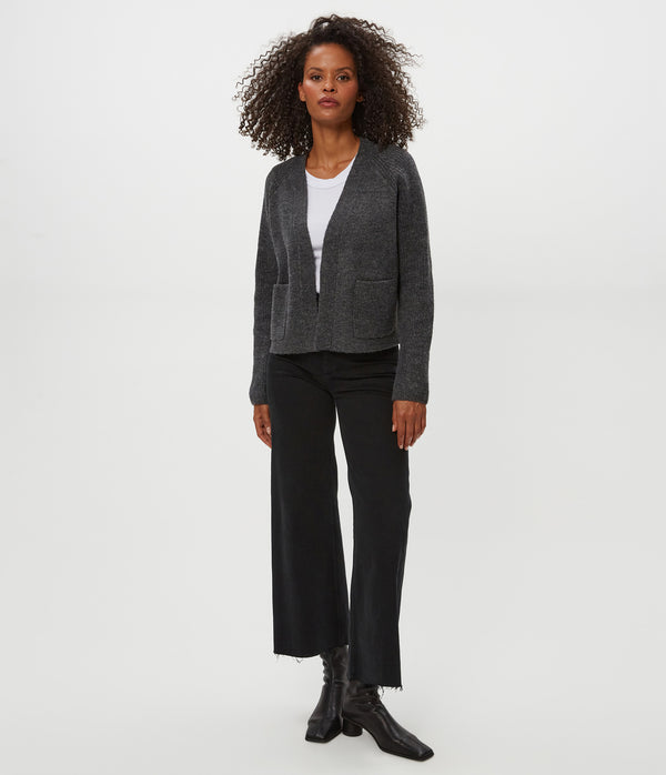 Drea Cardigan in Charcoal Grey Full Body View #CHARCOAL