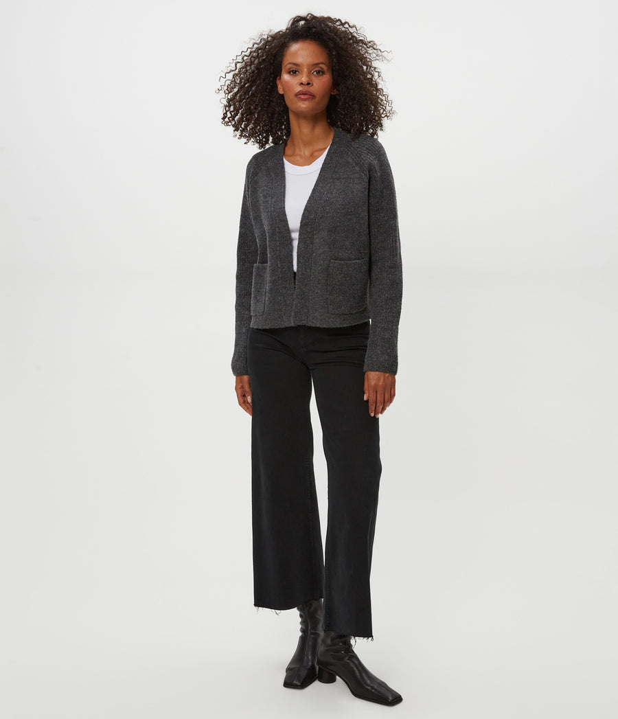 Drea Cardigan in Charcoal Grey Full Body View #CHARCOAL