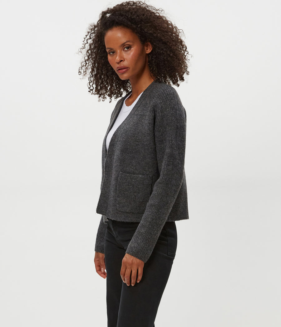 Drea Cardigan in Charcoal Grey Side View #CHARCOAL