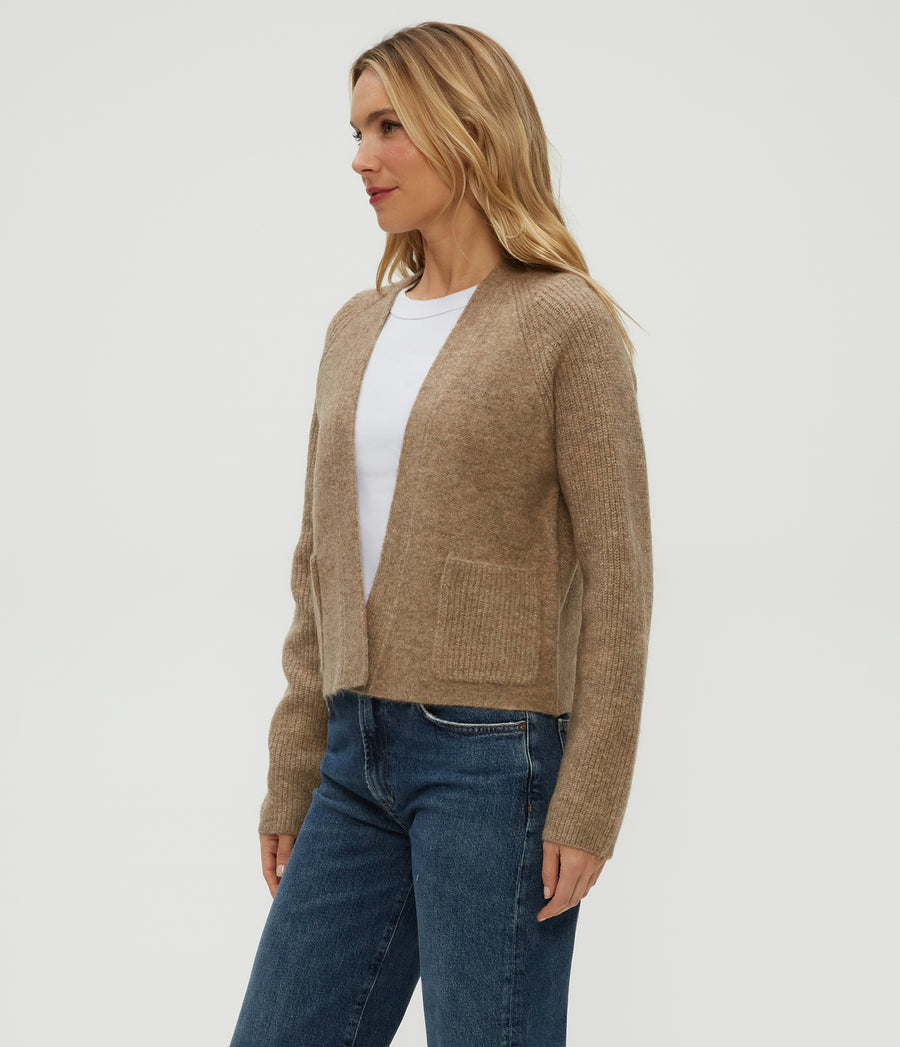 Drea Cardigan in Dark Oatmeal Beige Side View #DARK OATMEAL
