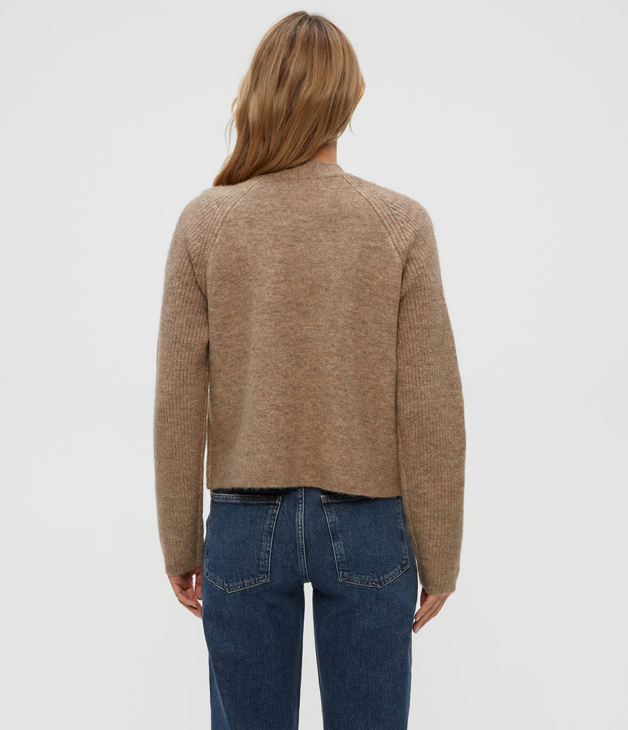 Drea Cardigan in Dark Oatmeal Beige Back View #DARK OATMEAL