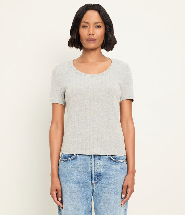 Cecile Crewneck Tee in Heather Grey Grey Close Up View #HEATHER GREY