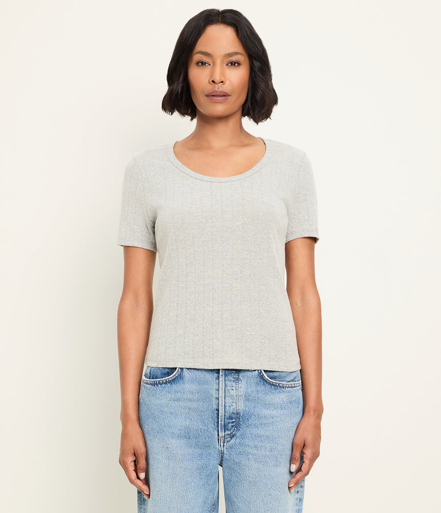 Cecile Crewneck Tee in Heather Grey Grey Close Up View #HEATHER GREY