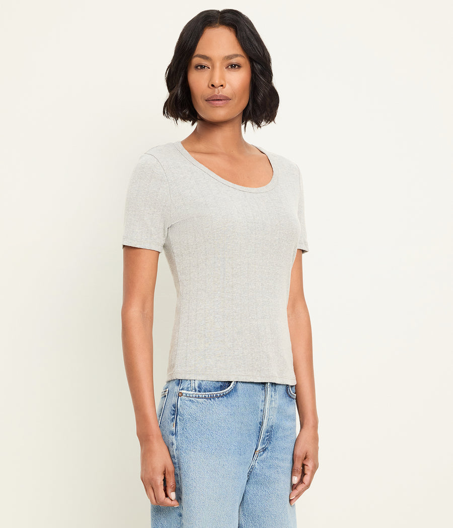 Cecile Crewneck Tee in Heather Grey Grey Side View #HEATHER GREY